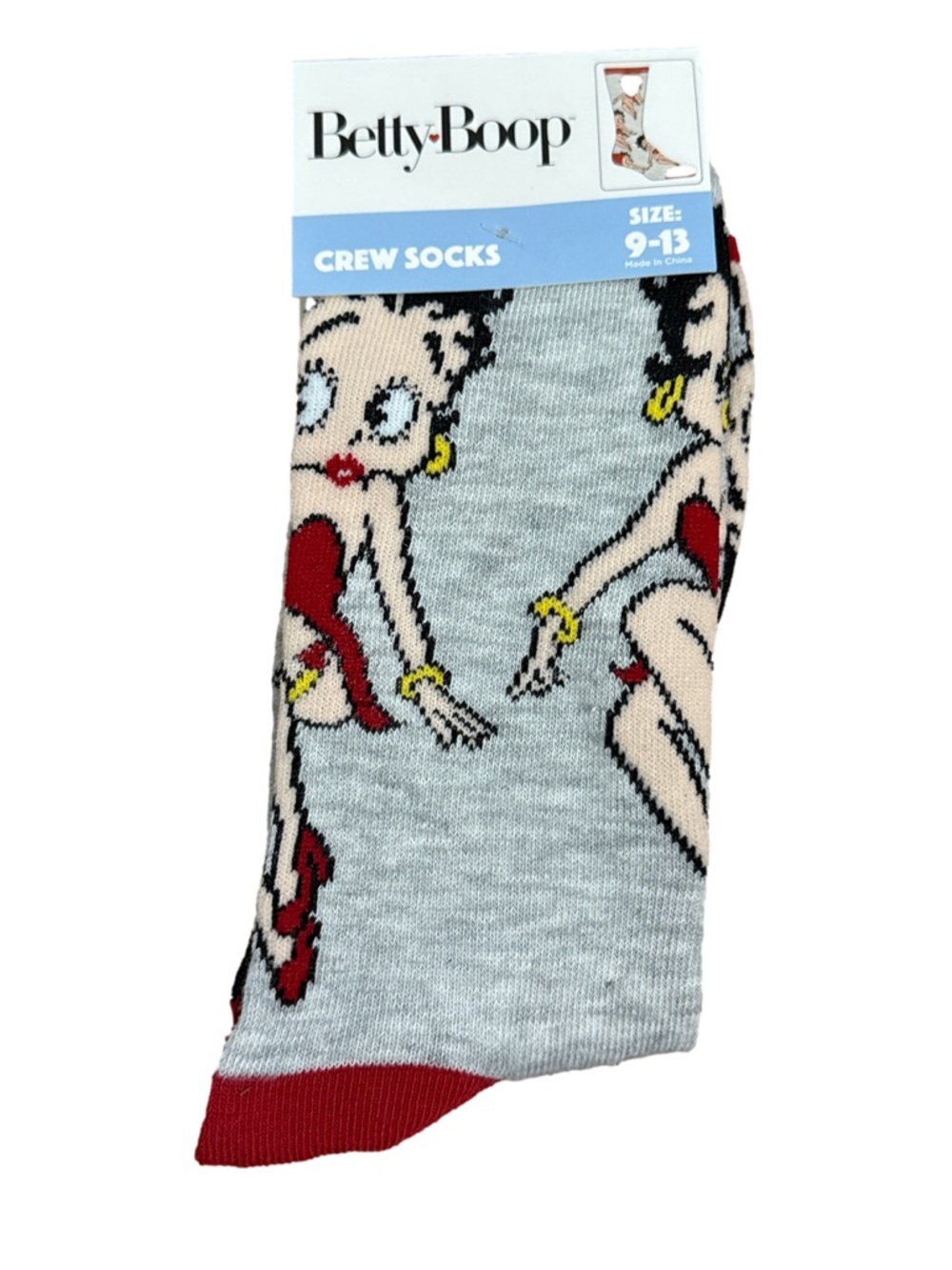 Betty Boop Grey Crew Socks with Red and Yellow Accents